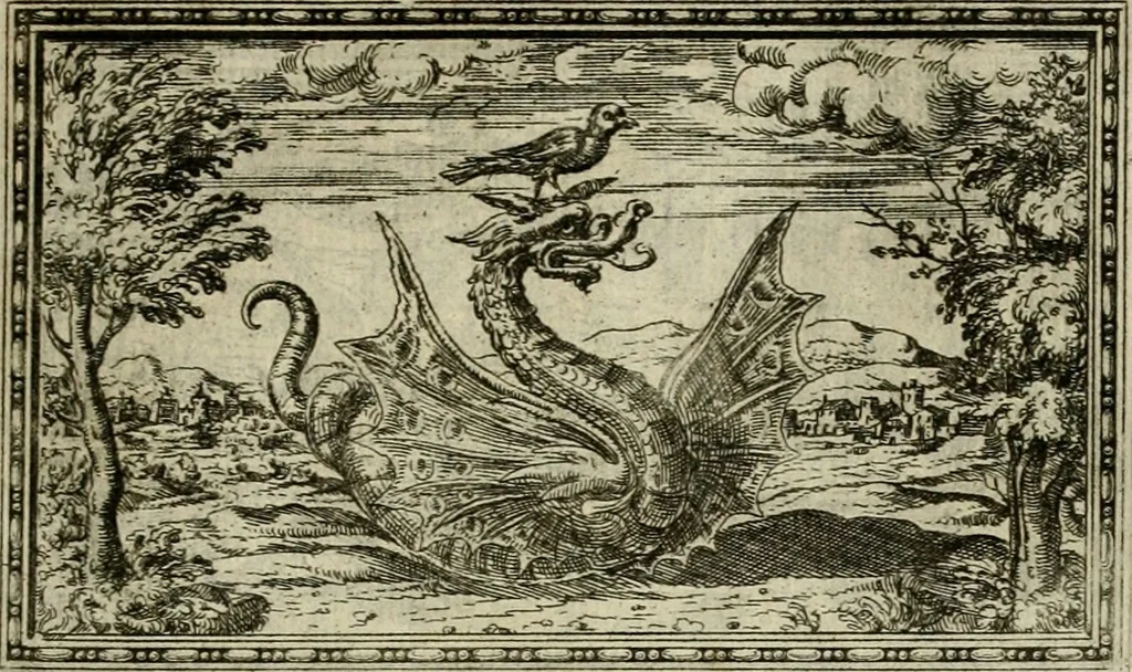 An illustration from Delle allvsioni, imprese, et emblemi del Sig. Principio Fabricii da Teramo sopra la vita, opere, et attioni di Gregorio XIII pontefice massimo, libri VI : nei quali sotto l'allegoria del drago, arme del detto pontefice, si descriue anco la uera forma d'un principe Christiano .., 1588, leaf 216