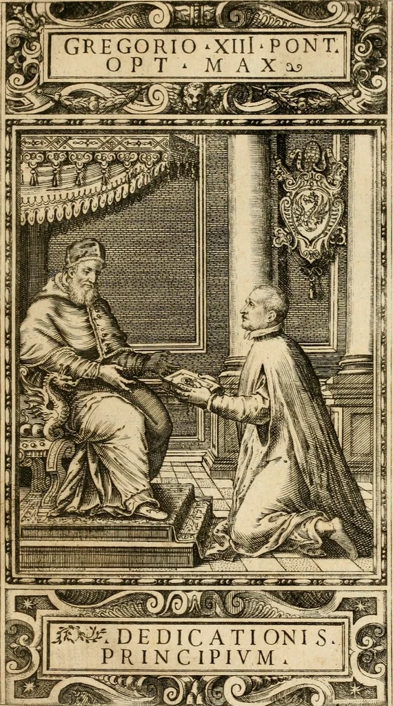 An illustration from Delle allvsioni, imprese, et emblemi del Sig. Principio Fabricii da Teramo sopra la vita, opere, et attioni di Gregorio XIII pontefice massimo, libri VI : nei quali sotto l'allegoria del drago, arme del detto pontefice, si descriue anco la uera forma d'un principe Christiano .., 1588, leaf 22