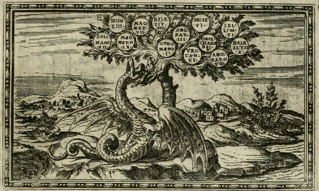 An illustration from Delle allvsioni, imprese, et emblemi del Sig. Principio Fabricii da Teramo sopra la vita, opere, et attioni di Gregorio XIII pontefice massimo, libri VI : nei quali sotto l'allegoria del drago, arme del detto pontefice, si descriue anco la uera forma d'un principe Christiano .., 1588, leaf 228