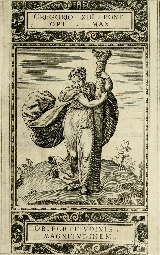 An illustration from Delle allvsioni, imprese, et emblemi del Sig. Principio Fabricii da Teramo sopra la vita, opere, et attioni di Gregorio XIII pontefice massimo, libri VI : nei quali sotto l'allegoria del drago, arme del detto pontefice, si descriue anco la uera forma d'un principe Christiano .., 1588, leaf 242