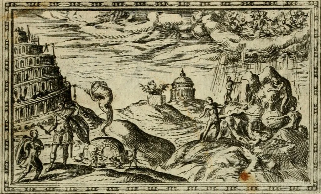 An illustration from Delle allvsioni, imprese, et emblemi del Sig. Principio Fabricii da Teramo sopra la vita, opere, et attioni di Gregorio XIII pontefice massimo, libri VI : nei quali sotto l'allegoria del drago, arme del detto pontefice, si descriue anco la uera forma d'un principe Christiano .., 1588, leaf 248