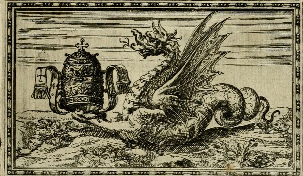 An illustration from Delle allvsioni, imprese, et emblemi del Sig. Principio Fabricii da Teramo sopra la vita, opere, et attioni di Gregorio XIII pontefice massimo, libri VI : nei quali sotto l'allegoria del drago, arme del detto pontefice, si descriue anco la uera forma d'un principe Christiano .., 1588, leaf 250
