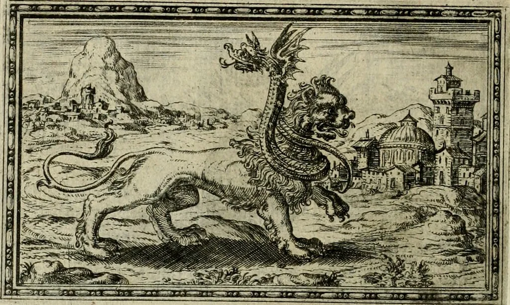 An illustration from Delle allvsioni, imprese, et emblemi del Sig. Principio Fabricii da Teramo sopra la vita, opere, et attioni di Gregorio XIII pontefice massimo, libri VI : nei quali sotto l'allegoria del drago, arme del detto pontefice, si descriue anco la uera forma d'un principe Christiano .., 1588, leaf 253