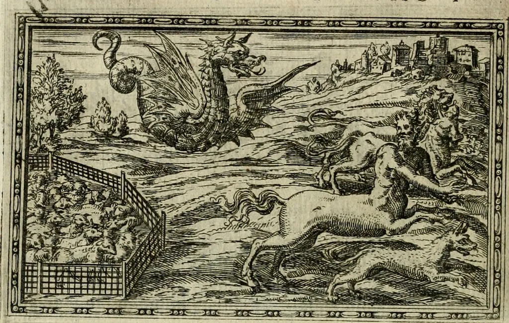 An illustration from Delle allvsioni, imprese, et emblemi del Sig. Principio Fabricii da Teramo sopra la vita, opere, et attioni di Gregorio XIII pontefice massimo, libri VI : nei quali sotto l'allegoria del drago, arme del detto pontefice, si descriue anco la uera forma d'un principe Christiano .., 1588, leaf 255