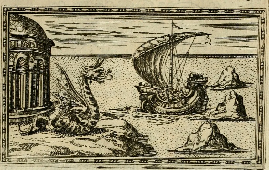 An illustration from Delle allvsioni, imprese, et emblemi del Sig. Principio Fabricii da Teramo sopra la vita, opere, et attioni di Gregorio XIII pontefice massimo, libri VI : nei quali sotto l'allegoria del drago, arme del detto pontefice, si descriue anco la uera forma d'un principe Christiano .., 1588, leaf 256