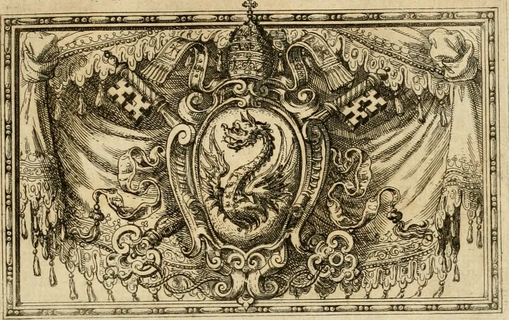 An illustration from Delle allvsioni, imprese, et emblemi del Sig. Principio Fabricii da Teramo sopra la vita, opere, et attioni di Gregorio XIII pontefice massimo, libri VI : nei quali sotto l'allegoria del drago, arme del detto pontefice, si descriue anco la uera forma d'un principe Christiano .., 1588, leaf 26