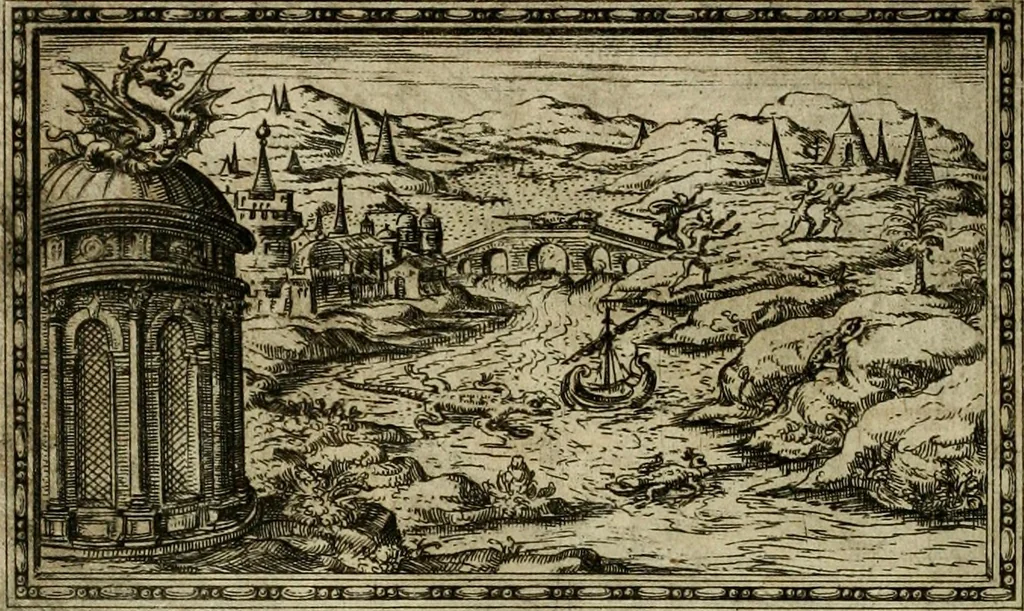 An illustration from Delle allvsioni, imprese, et emblemi del Sig. Principio Fabricii da Teramo sopra la vita, opere, et attioni di Gregorio XIII pontefice massimo, libri VI : nei quali sotto l'allegoria del drago, arme del detto pontefice, si descriue anco la uera forma d'un principe Christiano .., 1588, leaf 267