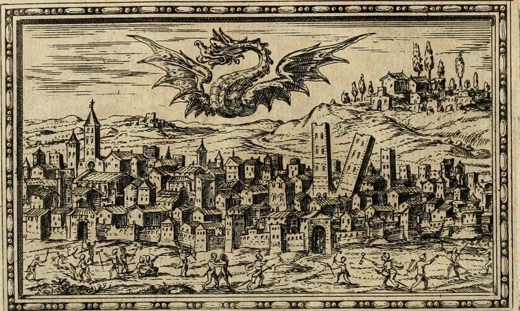 An illustration from Delle allvsioni, imprese, et emblemi del Sig. Principio Fabricii da Teramo sopra la vita, opere, et attioni di Gregorio XIII pontefice massimo, libri VI : nei quali sotto l'allegoria del drago, arme del detto pontefice, si descriue anco la uera forma d'un principe Christiano .., 1588, leaf 27