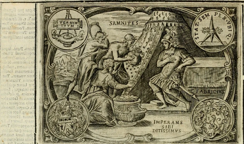 An illustration from Delle allvsioni, imprese, et emblemi del Sig. Principio Fabricii da Teramo sopra la vita, opere, et attioni di Gregorio XIII pontefice massimo, libri VI : nei quali sotto l'allegoria del drago, arme del detto pontefice, si descriue anco la uera forma d'un principe Christiano .., 1588, leaf 271