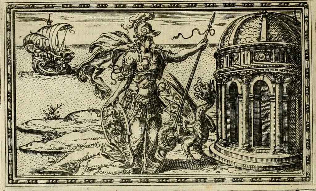 An illustration from Delle allvsioni, imprese, et emblemi del Sig. Principio Fabricii da Teramo sopra la vita, opere, et attioni di Gregorio XIII pontefice massimo, libri VI : nei quali sotto l'allegoria del drago, arme del detto pontefice, si descriue anco la uera forma d'un principe Christiano .., 1588, leaf 279