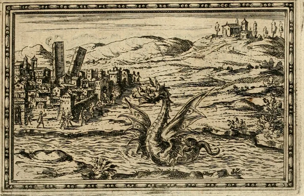 An illustration from Delle allvsioni, imprese, et emblemi del Sig. Principio Fabricii da Teramo sopra la vita, opere, et attioni di Gregorio XIII pontefice massimo, libri VI : nei quali sotto l'allegoria del drago, arme del detto pontefice, si descriue anco la uera forma d'un principe Christiano .., 1588, leaf 28