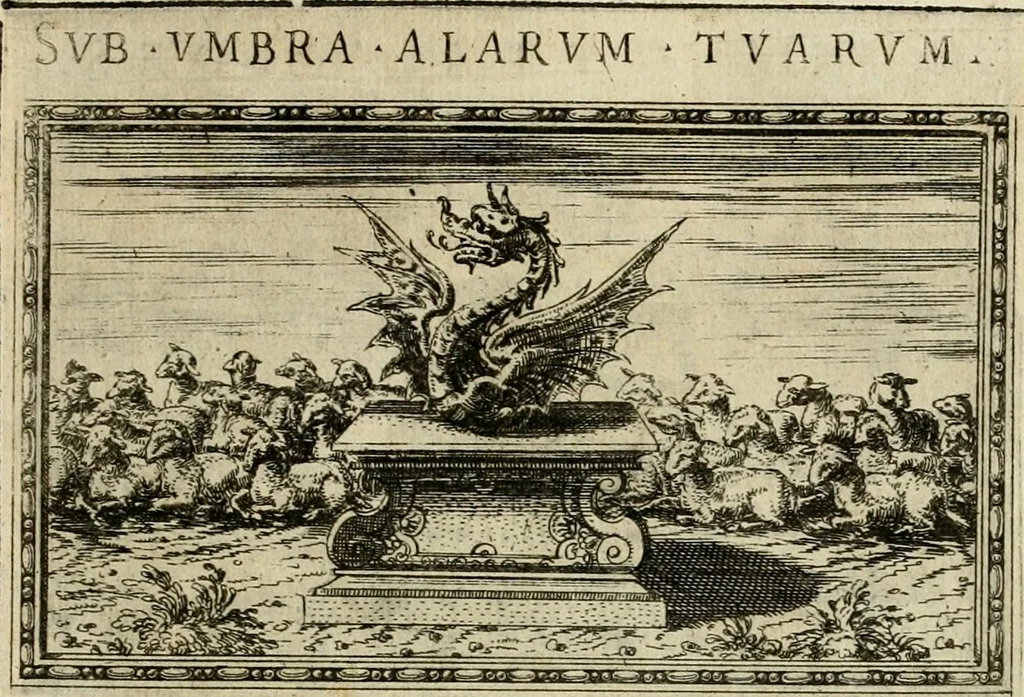 An illustration from Delle allvsioni, imprese, et emblemi del Sig. Principio Fabricii da Teramo sopra la vita, opere, et attioni di Gregorio XIII pontefice massimo, libri VI : nei quali sotto l'allegoria del drago, arme del detto pontefice, si descriue anco la uera forma d'un principe Christiano .., 1588, leaf 280