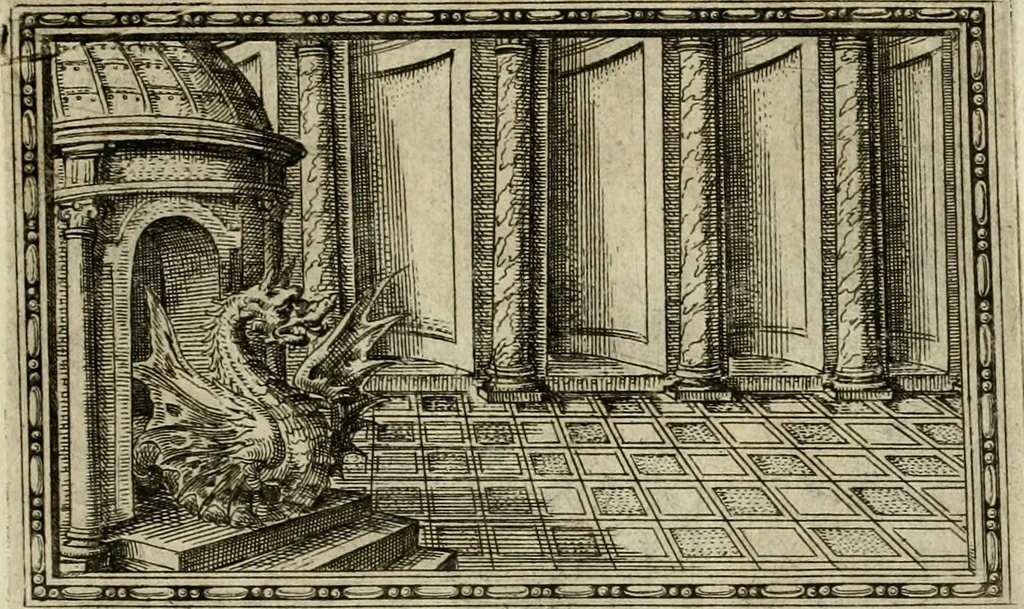 An illustration from Delle allvsioni, imprese, et emblemi del Sig. Principio Fabricii da Teramo sopra la vita, opere, et attioni di Gregorio XIII pontefice massimo, libri VI : nei quali sotto l'allegoria del drago, arme del detto pontefice, si descriue anco la uera forma d'un principe Christiano .., 1588, leaf 282