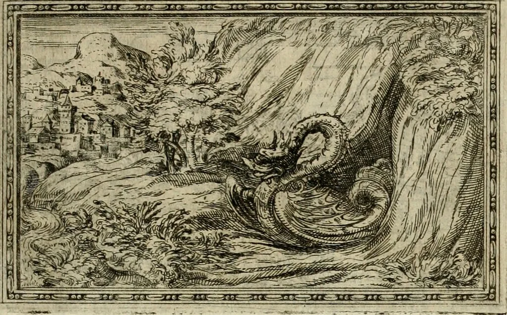 An illustration from Delle allvsioni, imprese, et emblemi del Sig. Principio Fabricii da Teramo sopra la vita, opere, et attioni di Gregorio XIII pontefice massimo, libri VI : nei quali sotto l'allegoria del drago, arme del detto pontefice, si descriue anco la uera forma d'un principe Christiano .., 1588, leaf 286