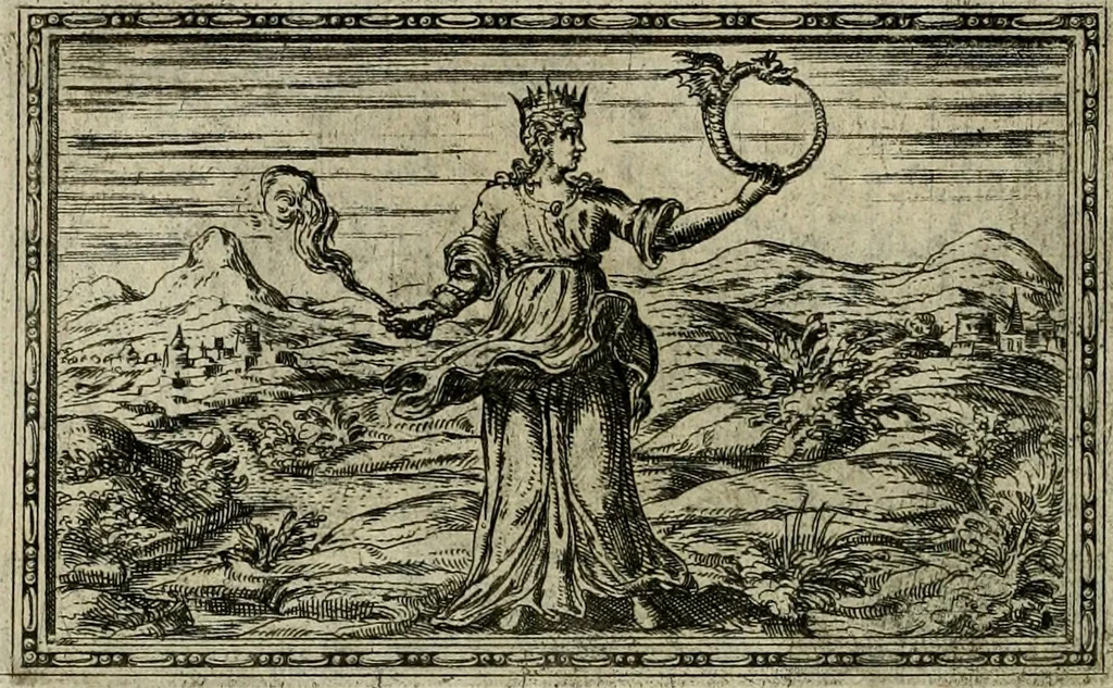 An illustration from Delle allvsioni, imprese, et emblemi del Sig. Principio Fabricii da Teramo sopra la vita, opere, et attioni di Gregorio XIII pontefice massimo, libri VI : nei quali sotto l'allegoria del drago, arme del detto pontefice, si descriue anco la uera forma d'un principe Christiano .., 1588, leaf 287