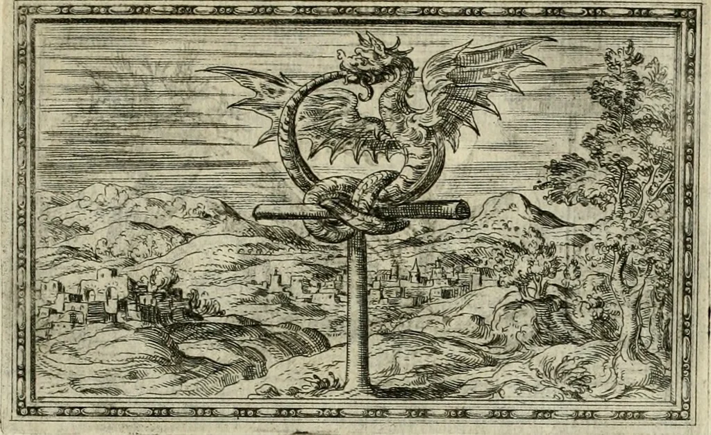An illustration from Delle allvsioni, imprese, et emblemi del Sig. Principio Fabricii da Teramo sopra la vita, opere, et attioni di Gregorio XIII pontefice massimo, libri VI : nei quali sotto l'allegoria del drago, arme del detto pontefice, si descriue anco la uera forma d'un principe Christiano .., 1588, leaf 300
