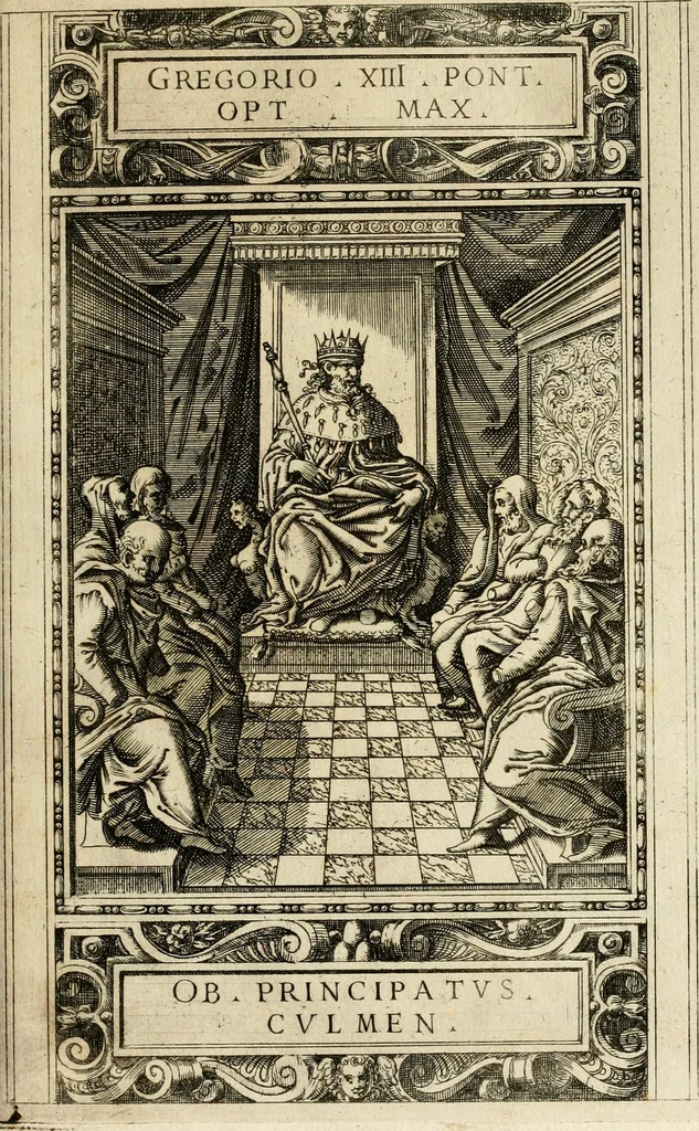 An illustration from Delle allvsioni, imprese, et emblemi del Sig. Principio Fabricii da Teramo sopra la vita, opere, et attioni di Gregorio XIII pontefice massimo, libri VI : nei quali sotto l'allegoria del drago, arme del detto pontefice, si descriue anco la uera forma d'un principe Christiano .., 1588, leaf 316