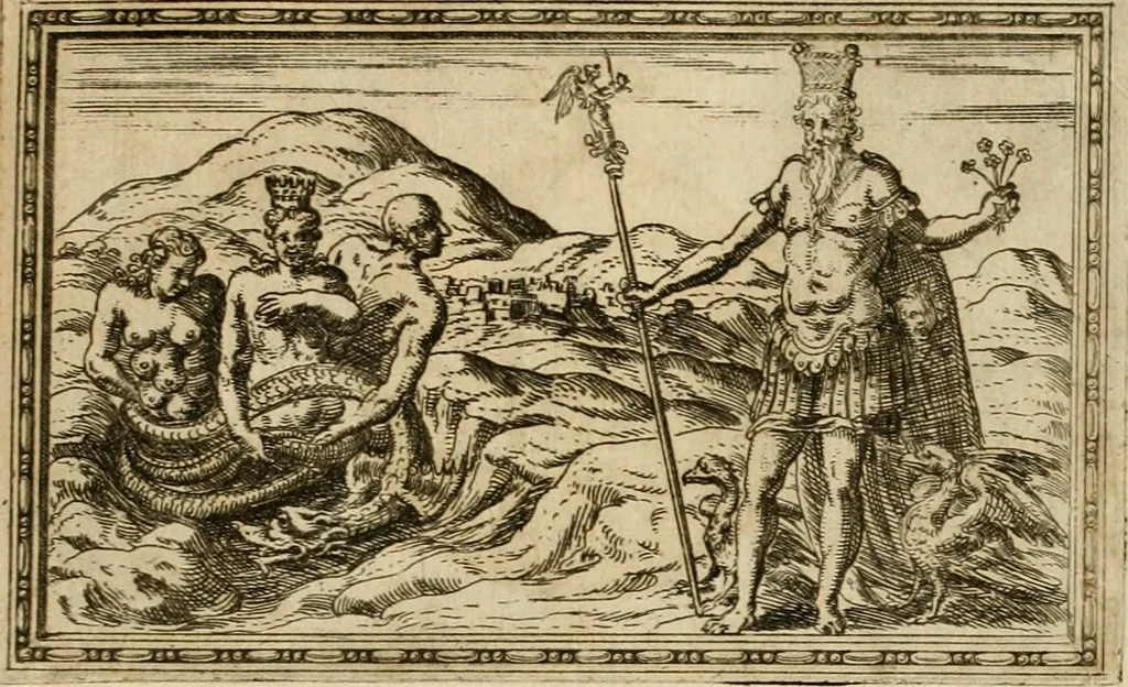 An illustration from Delle allvsioni, imprese, et emblemi del Sig. Principio Fabricii da Teramo sopra la vita, opere, et attioni di Gregorio XIII pontefice massimo, libri VI : nei quali sotto l'allegoria del drago, arme del detto pontefice, si descriue anco la uera forma d'un principe Christiano .., 1588, leaf 32