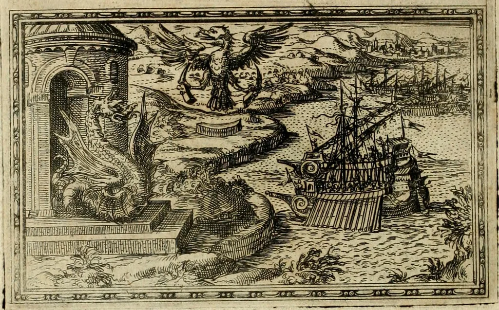 An illustration from Delle allvsioni, imprese, et emblemi del Sig. Principio Fabricii da Teramo sopra la vita, opere, et attioni di Gregorio XIII pontefice massimo, libri VI : nei quali sotto l'allegoria del drago, arme del detto pontefice, si descriue anco la uera forma d'un principe Christiano .., 1588, leaf 325