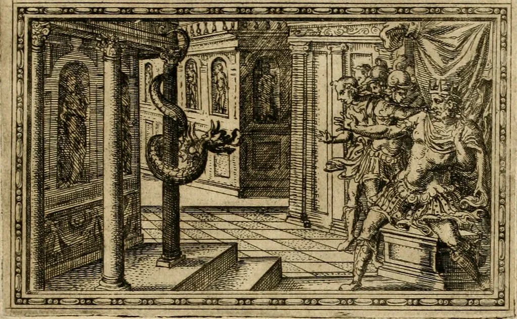 An illustration from Delle allvsioni, imprese, et emblemi del Sig. Principio Fabricii da Teramo sopra la vita, opere, et attioni di Gregorio XIII pontefice massimo, libri VI : nei quali sotto l'allegoria del drago, arme del detto pontefice, si descriue anco la uera forma d'un principe Christiano .., 1588, leaf 330