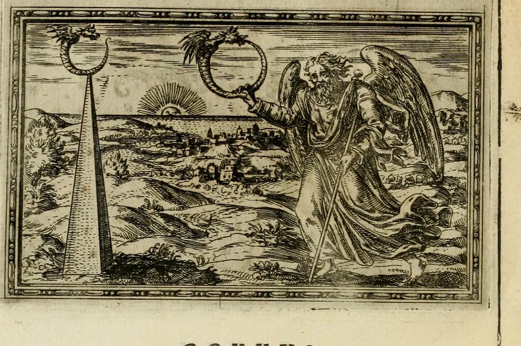 An illustration from Delle allvsioni, imprese, et emblemi del Sig. Principio Fabricii da Teramo sopra la vita, opere, et attioni di Gregorio XIII pontefice massimo, libri VI : nei quali sotto l'allegoria del drago, arme del detto pontefice, si descriue anco la uera forma d'un principe Christiano .., 1588, leaf 359