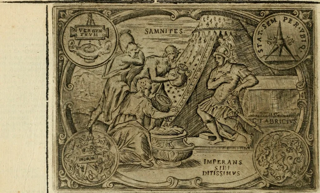 An illustration from Delle allvsioni, imprese, et emblemi del Sig. Principio Fabricii da Teramo sopra la vita, opere, et attioni di Gregorio XIII pontefice massimo, libri VI : nei quali sotto l'allegoria del drago, arme del detto pontefice, si descriue anco la uera forma d'un principe Christiano .., 1588, leaf 365
