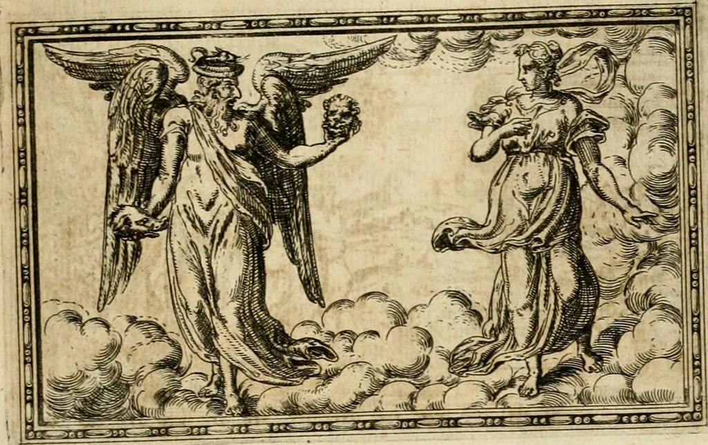 An illustration from Delle allvsioni, imprese, et emblemi del Sig. Principio Fabricii da Teramo sopra la vita, opere, et attioni di Gregorio XIII pontefice massimo, libri VI : nei quali sotto l'allegoria del drago, arme del detto pontefice, si descriue anco la uera forma d'un principe Christiano .., 1588, leaf 46