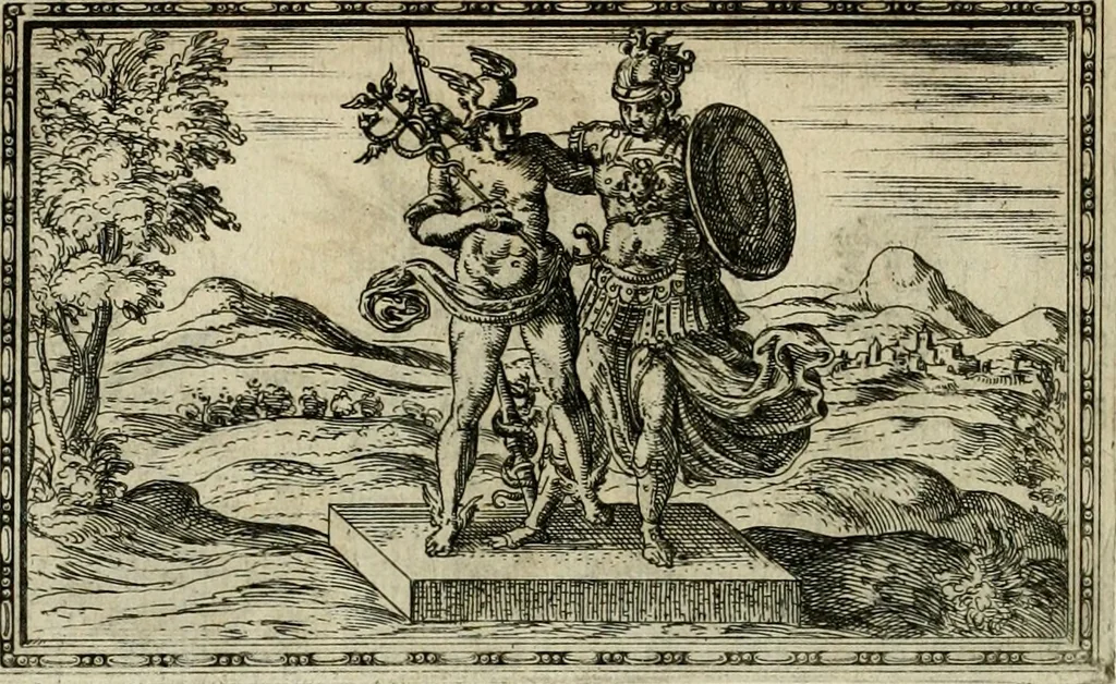 An illustration from Delle allvsioni, imprese, et emblemi del Sig. Principio Fabricii da Teramo sopra la vita, opere, et attioni di Gregorio XIII pontefice massimo, libri VI : nei quali sotto l'allegoria del drago, arme del detto pontefice, si descriue anco la uera forma d'un principe Christiano .., 1588, leaf 51