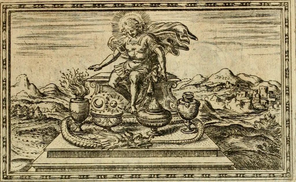 An illustration from Delle allvsioni, imprese, et emblemi del Sig. Principio Fabricii da Teramo sopra la vita, opere, et attioni di Gregorio XIII pontefice massimo, libri VI : nei quali sotto l'allegoria del drago, arme del detto pontefice, si descriue anco la uera forma d'un principe Christiano .., 1588, leaf 62