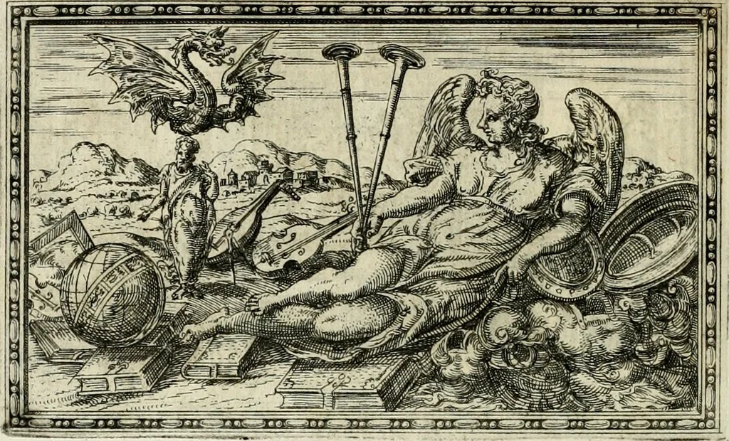 An illustration from Delle allvsioni, imprese, et emblemi del Sig. Principio Fabricii da Teramo sopra la vita, opere, et attioni di Gregorio XIII pontefice massimo, libri VI : nei quali sotto l'allegoria del drago, arme del detto pontefice, si descriue anco la uera forma d'un principe Christiano .., 1588, leaf 67