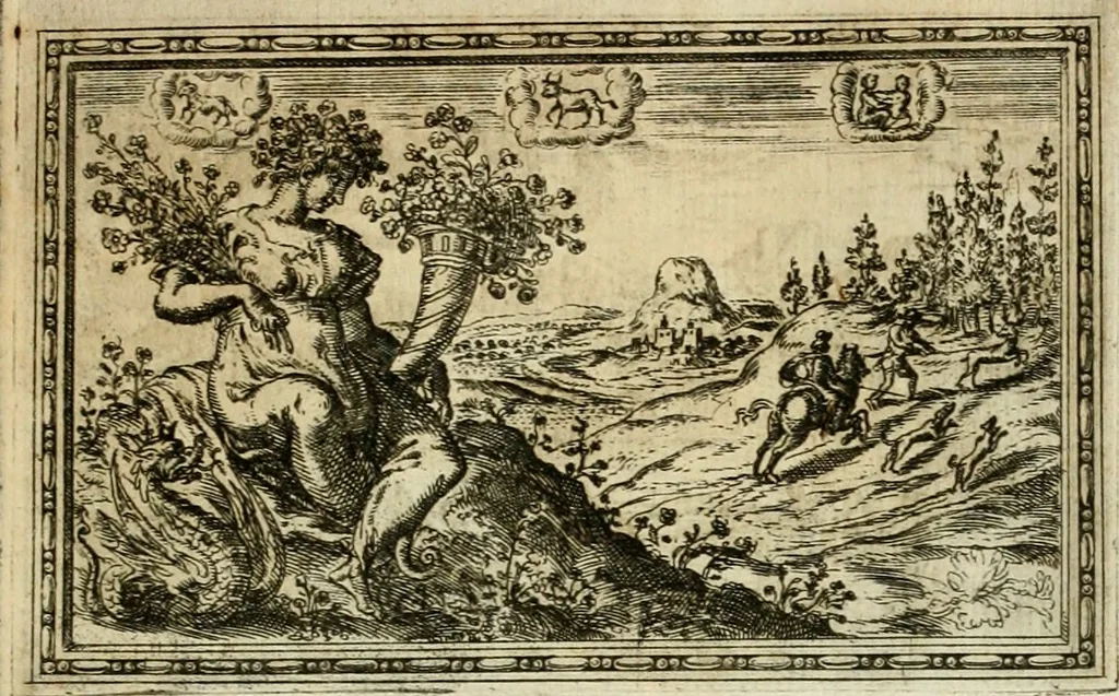 An illustration from Delle allvsioni, imprese, et emblemi del Sig. Principio Fabricii da Teramo sopra la vita, opere, et attioni di Gregorio XIII pontefice massimo, libri VI : nei quali sotto l'allegoria del drago, arme del detto pontefice, si descriue anco la uera forma d'un principe Christiano .., 1588, leaf 82
