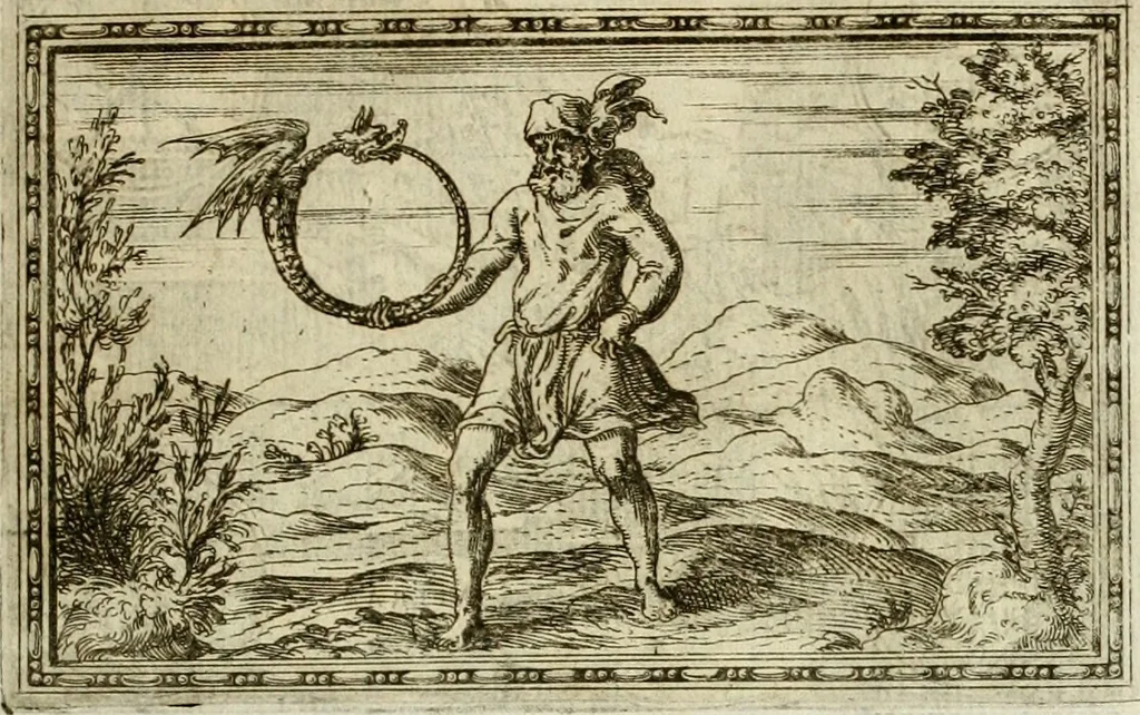 An illustration from Delle allvsioni, imprese, et emblemi del Sig. Principio Fabricii da Teramo sopra la vita, opere, et attioni di Gregorio XIII pontefice massimo, libri VI : nei quali sotto l'allegoria del drago, arme del detto pontefice, si descriue anco la uera forma d'un principe Christiano .., 1588, leaf 86