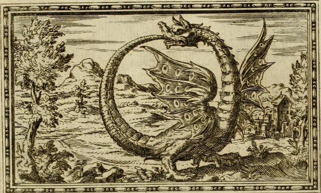 An illustration from Delle allvsioni, imprese, et emblemi del Sig. Principio Fabricii da Teramo sopra la vita, opere, et attioni di Gregorio XIII pontefice massimo, libri VI : nei quali sotto l'allegoria del drago, arme del detto pontefice, si descriue anco la uera forma d'un principe Christiano .., 1588, leaf 94
