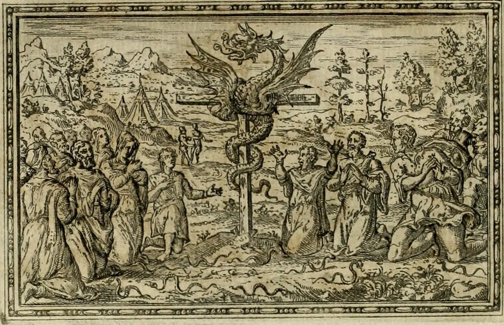 An illustration from Delle allvsioni, imprese, et emblemi del Sig. Principio Fabricii da Teramo sopra la vita, opere, et attioni di Gregorio XIII pontefice massimo, libri VI : nei quali sotto l'allegoria del drago, arme del detto pontefice, si descriue anco la uera forma d'un principe Christiano .., 1588, leaf 95