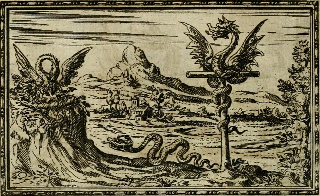 An illustration from Delle allvsioni, imprese, et emblemi del Sig. Principio Fabricii da Teramo sopra la vita, opere, et attioni di Gregorio XIII pontefice massimo, libri VI : nei quali sotto l'allegoria del drago, arme del detto pontefice, si descriue anco la uera forma d'un principe Christiano .., 1588, leaf 99
