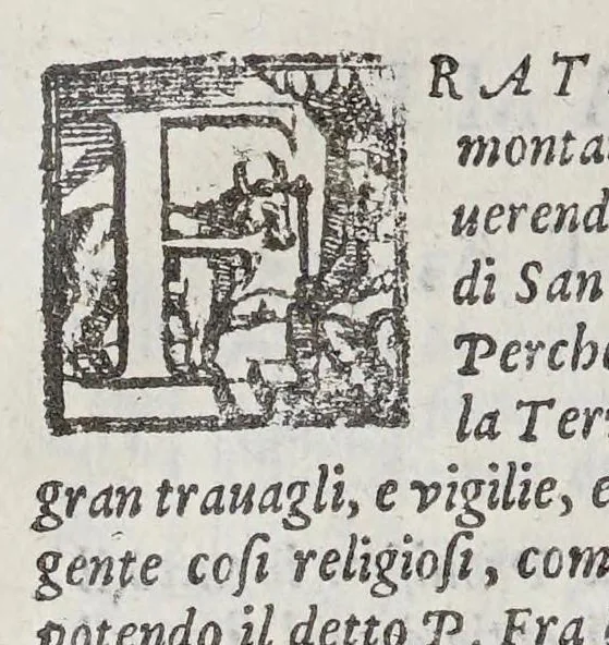 An illustration from Delle croniche de Frati minori del serafico p. S. Francesco : parte terza ; diuisa in dieci libri ; ne quali si descriuono le vite, e miracoli di ducento e più santi, e sante ; e si racconta la riforma, & osseruanza dell'ordine, & suo accrescimento:, 1591, leaf 16