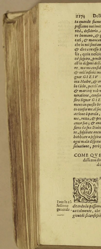 An illustration from Delle croniche dell'Ordine de'frati minori instituto dal serafico p.s. Francesco. Parte quarta. Nuouamente datta in luce, & diuisa in dieci libri. Ne' quali copiosamente si descriuono le vite ammirabili, i martirii crudeli... di ottocento e più religiosi, serui, & serue di Dio, della istessa religion serafica. Et si racconta la nuoua riforma, & la continua osseruanza nell'Ordine; & il grande accrescimento della fede catolica, fatto da essi, sì ne'regni di Spagna, di Portogallo, e nelle Indie Orientali, & Occidentali... dall'anno 1500. sino à questi tempi., 1608, leaf 1294