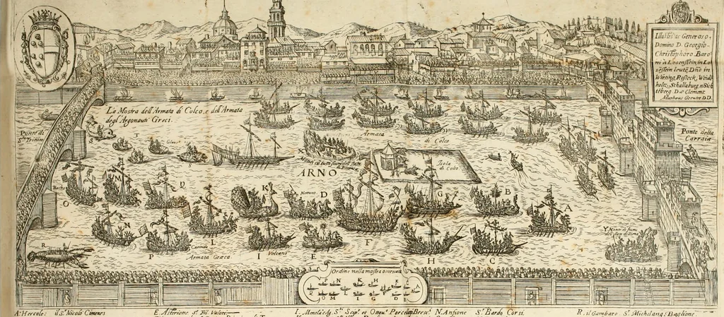 An illustration from Descrizione delle feste fatte nelle reali nozze de' Serenissimi principi di Toscana d. Cosimo de' Medici, e Maria Maddalena arcidvchessa d'Avstria, 1608, leaf 125