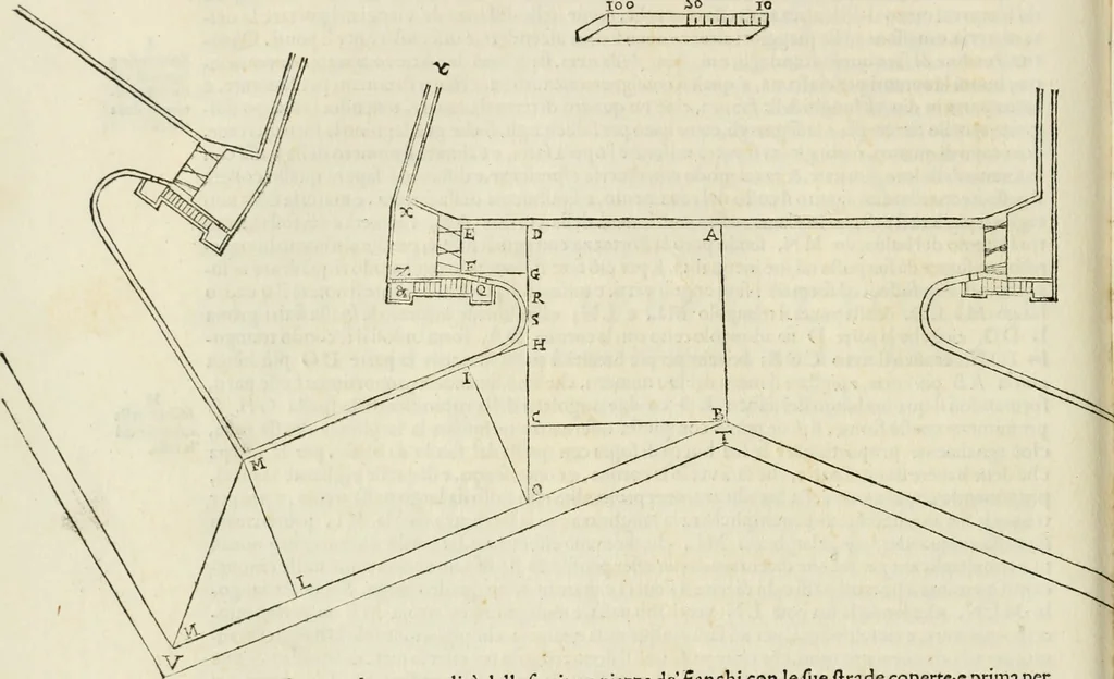 An illustration from Delle fortificationi di Bvonaivto Lorini, nobile fiorentino, libri cinque : ne' qvali si mostra con le piv facili regole la scienza con la pratica, di fortificare le citta & altri luoghi sopra diuersi siti, con tvtti gli avvertimenti, che per intelligenza di tal materia possono occorrere .., 1597, leaf 129