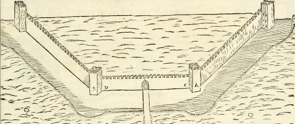 An illustration from Delle fortificationi di Bvonaivto Lorini, nobile fiorentino, libri cinque : ne' qvali si mostra con le piv facili regole la scienza con la pratica, di fortificare le citta & altri luoghi sopra diuersi siti, con tvtti gli avvertimenti, che per intelligenza di tal materia possono occorrere .., 1597, leaf 156