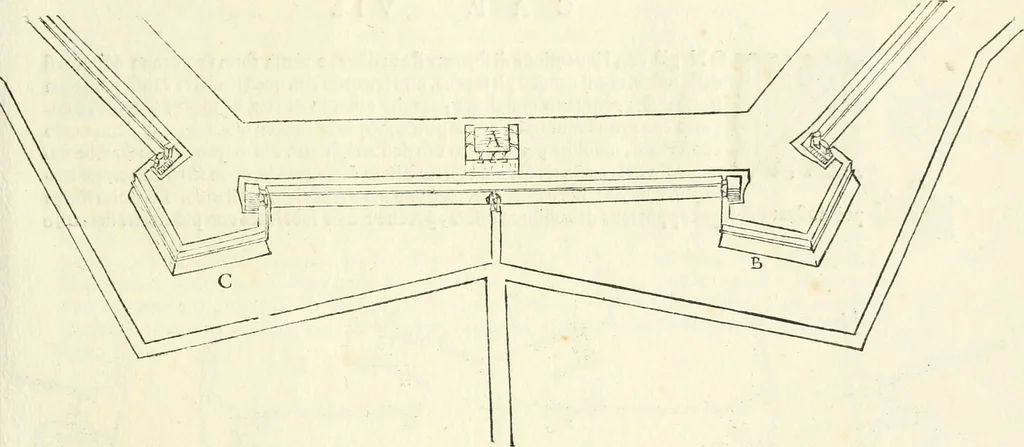An illustration from Delle fortificationi di Bvonaivto Lorini, nobile fiorentino, libri cinque : ne' qvali si mostra con le piv facili regole la scienza con la pratica, di fortificare le citta & altri luoghi sopra diuersi siti, con tvtti gli avvertimenti, che per intelligenza di tal materia possono occorrere .., 1597, leaf 158