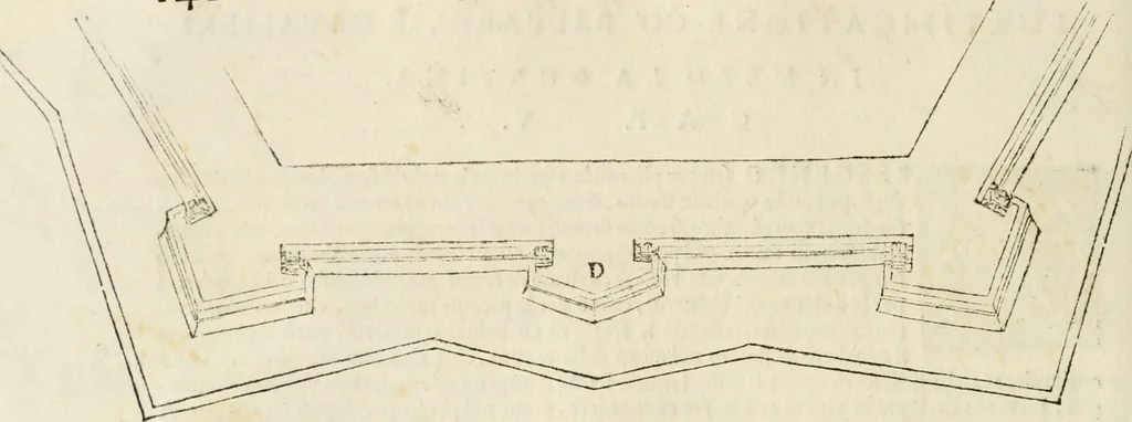 An illustration from Delle fortificationi di Bvonaivto Lorini, nobile fiorentino, libri cinque : ne' qvali si mostra con le piv facili regole la scienza con la pratica, di fortificare le citta & altri luoghi sopra diuersi siti, con tvtti gli avvertimenti, che per intelligenza di tal materia possono occorrere .., 1597, leaf 159