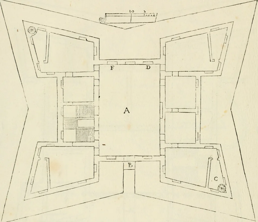 An illustration from Delle fortificationi di Bvonaivto Lorini, nobile fiorentino, libri cinque : ne' qvali si mostra con le piv facili regole la scienza con la pratica, di fortificare le citta & altri luoghi sopra diuersi siti, con tvtti gli avvertimenti, che per intelligenza di tal materia possono occorrere .., 1597, leaf 169
