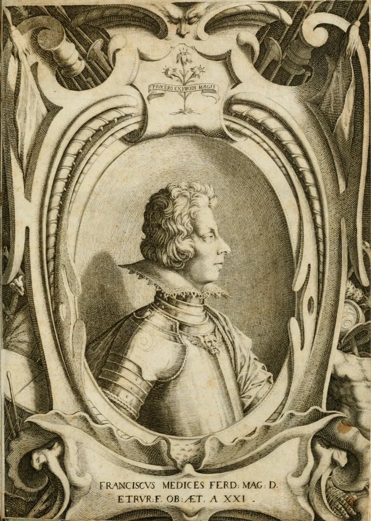 An illustration from Delle lodi di don Francesco Medici de' principi di Toscana : orazione, 1614, leaf 6