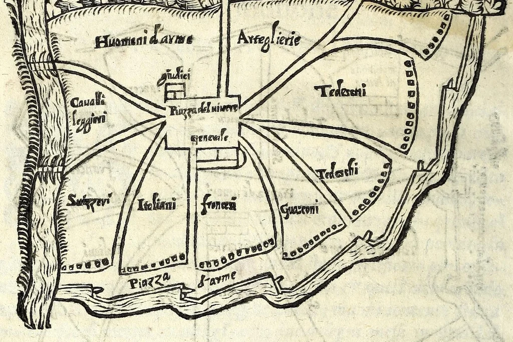 An illustration from Delle machine, ordinanze, et qvartieri antichi, et moderni : come quelli da questi possino essere imitati senza punto alterate la soldatesca dei nostri tempi : discorsi, 1601, leaf 178