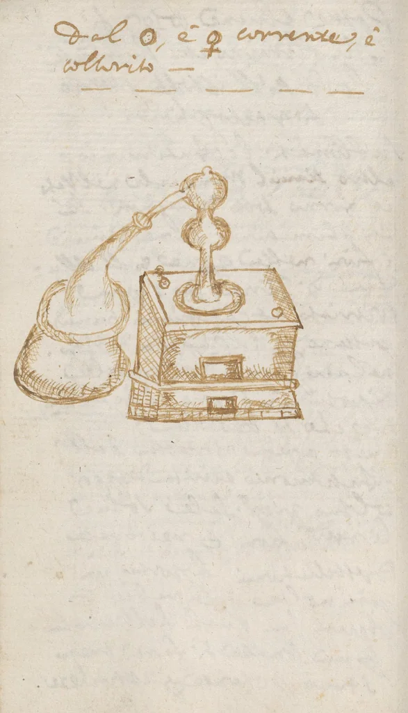 An illustration from Delle prepar[azio] ni de metalli et del modo d'estrahere le pure essenze dell'oro chimistichamente, 1670, leaf 120