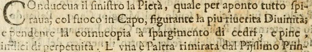 An illustration from La corte delle virtu reali al seguito di Carlo Emanuele secondo dal trono alla tomba : pompa funebre alla R.S.A. eretta nel duomo dalla città di Saluzzo : e dedicata all' ... conte Carlo Gerolamo Solaro di Moretta ..., 1675, leaf 11