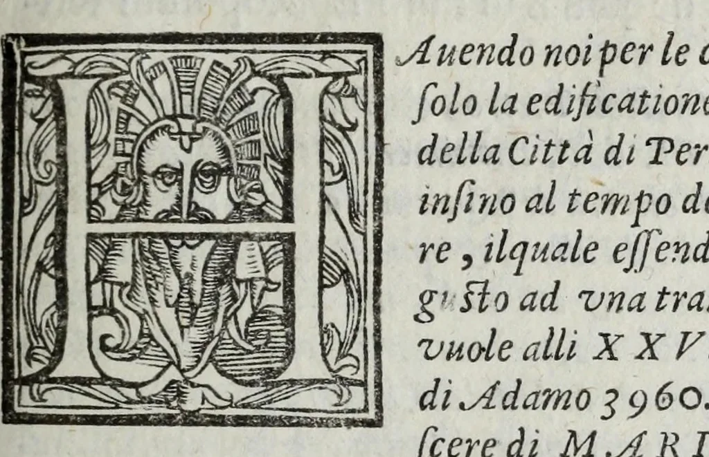 An illustration from Dell' historia di Perugia, di Pompeo Pellini : parte prima[-seconda], nella quale si contengono oltre l'origine e fatii [i.e. fatti] della città, li principali successi d'Italia per il corso d'anni 3525, 1664, leaf 123