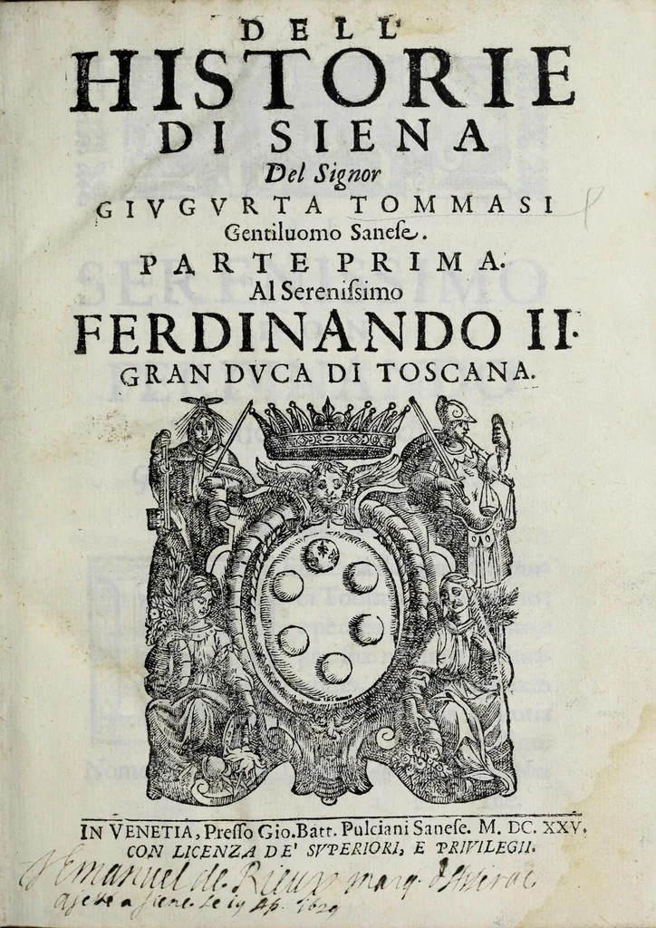 An illustration from Dell' historie di Siena, 1625, leaf 7