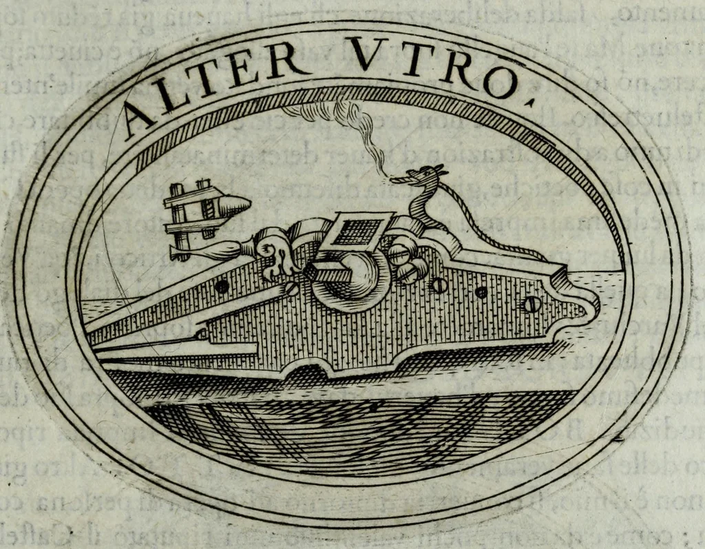 An illustration from Dell'imprese di Scipion Bargagli, gentil'hvomo sanese. Alla prima parte, la seconda e la terza nuovamente aggiunte, dove doppo tutte l'opere cosi scritte a penna, come stampate, ch'egli potuto ha leggendo vedere di coloro, che della materia dell'imprese hanno parlato; della vera natura di quelle si ragiona, 1594, leaf 163